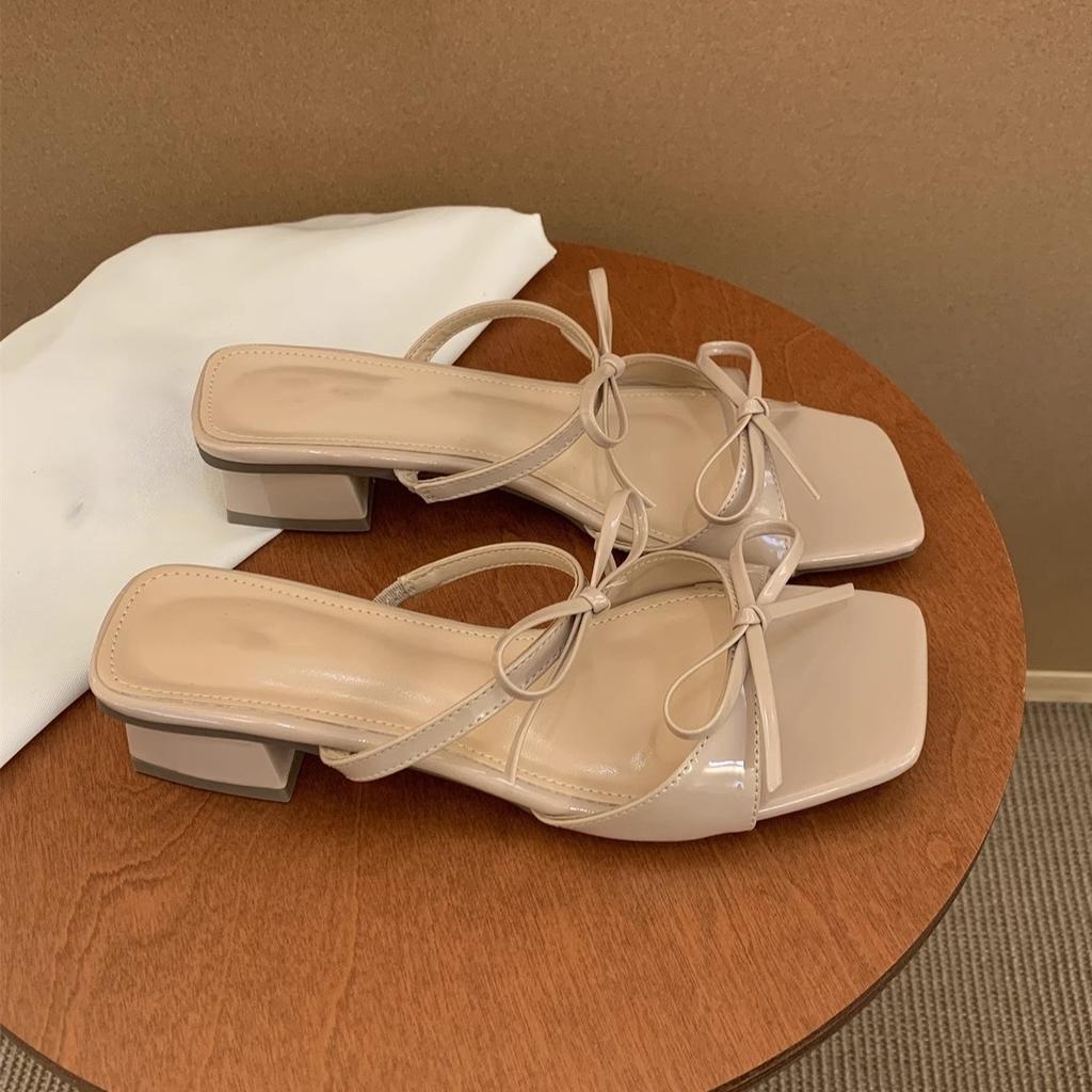 Bow-tie Sweet Slippers Female Outer Wear Summer New Gentle Fairy Style Temperament with Skirt Thick Heel Beautiful Sandals