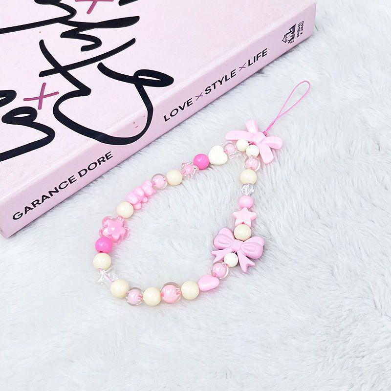 Women s Pearl Bow Beaded Phone Lanyard - Cute Anti-Lost Rope Pendant Heart Bow Bracelet