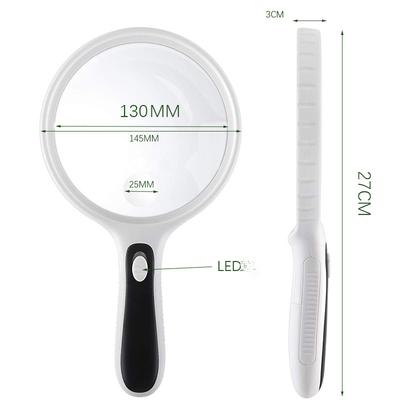 Lupa 145 mm Duża średnica Lupa do czytania dla seniorów 4 diody LED Lupa ręczna 10X