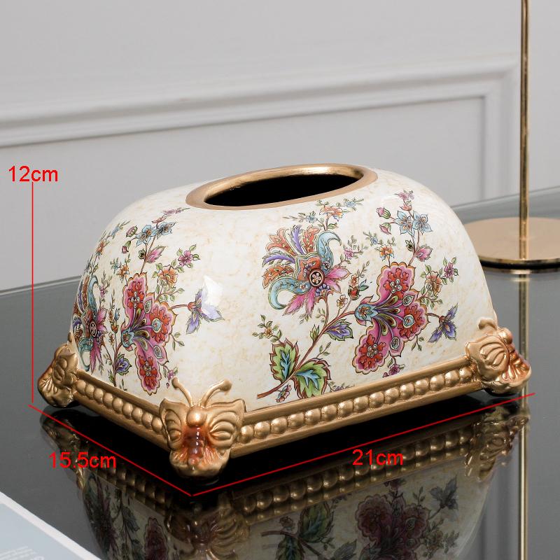 Modern Ceramic Tissue Box Flower Pattern Napkin Toilet Paper Storage Home Desktop Extractable Type Towel Rack