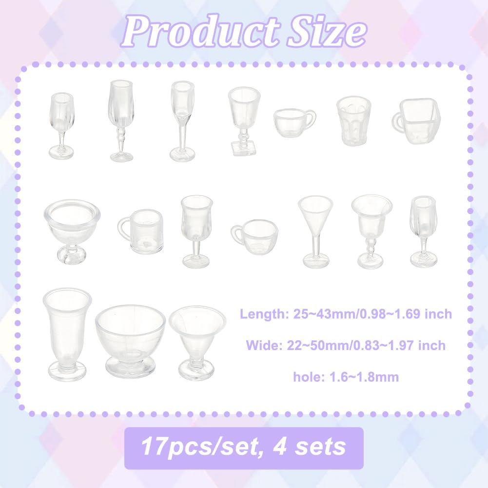 OLYCRAFT Mini-Tasse Mini-Plastikbecher Mini-Dessert Mini-Trinkglas Küchen-Dekoration Miniatur-Puppenhaus Zubehör 68-teilig