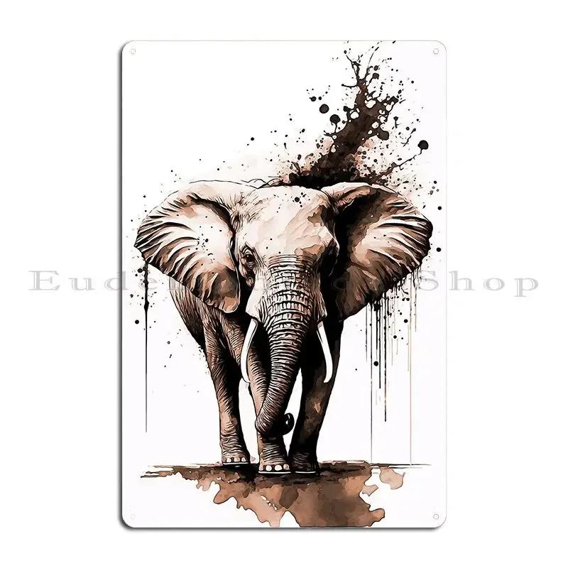 Elephant Ink Splash Metal Sign Retro Customized Personalized Garage Retro Tin Sign Poster 20x30cm(7.8x11.8inch)