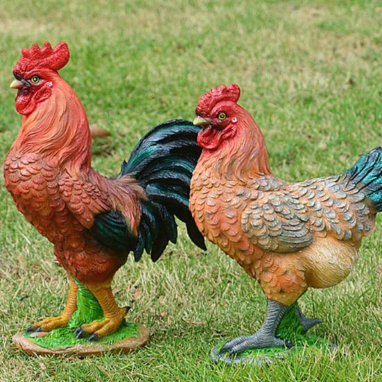 Chicken Figurine, Lifelike Resin Hen Rooster Garden Statue, Standing Farm Animal Sculpture for Yard, Lawn Garden, Outdoor Decor