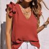 Summer Women's T-shirt in Contrasting Color with Open Shoulders and V-neck
