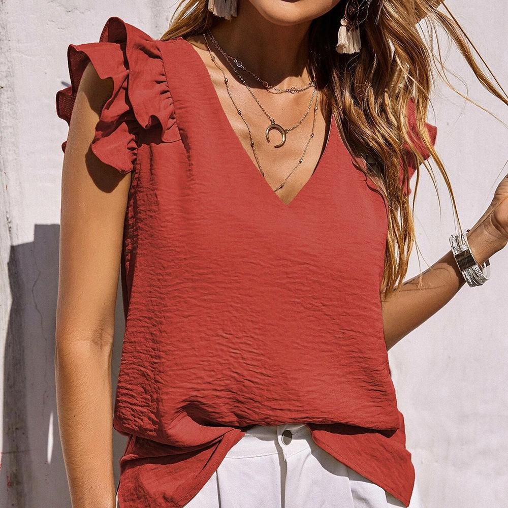 Summer Women's T-shirt In Contrasting Color with Open Shoulders and V-neck