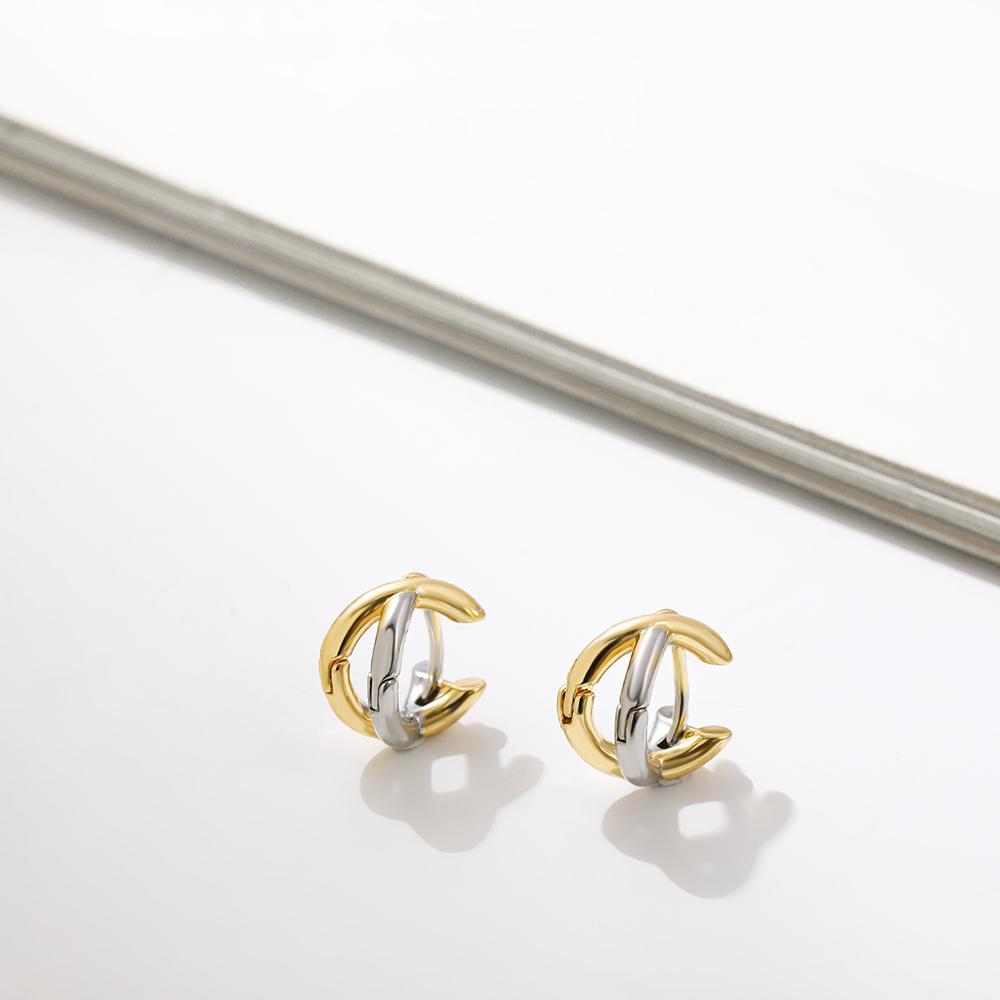Punk Vergoldete Silber-Mischmetall-Kreuzohrringe für Damen Geometrische Kleine Ohrknochen-Creolen Huggie Hoops Schmuck