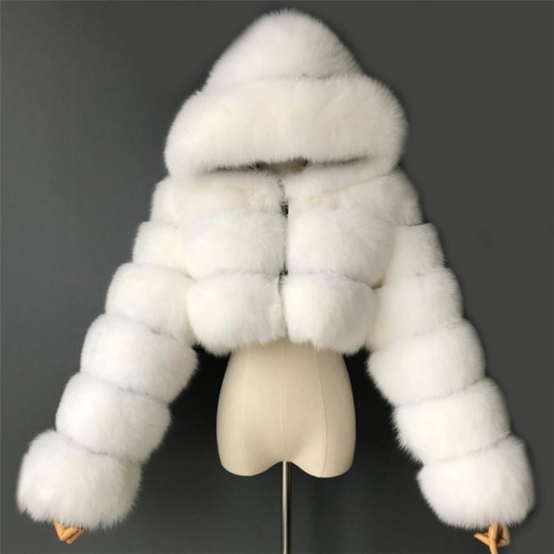 Womens Short Faux Fur Coat Hooded Zip Slim Fit Warm Fox Jacket Winter