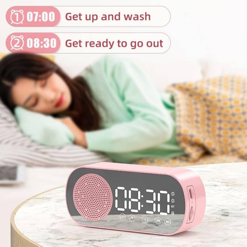 Digital Led Mirror Alarm Clock With Radio And Bluetooth Speaker For Use Daily