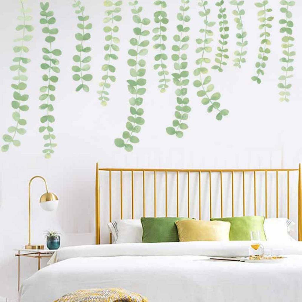 Self-Adhesive Floral Wall Decals Green Potted Plant Wall Stickers for Bedroom Headboard Living Room Decor