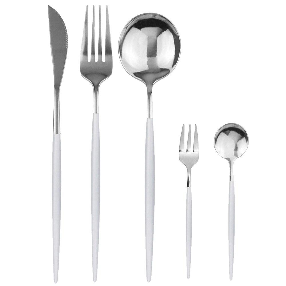 5Pcs Black Gold Dinnerware Set Knife Fork Spoon Flatware Set Stainless Steel Tableware Set Kitchen Cutlery Fruit Fork Silverware