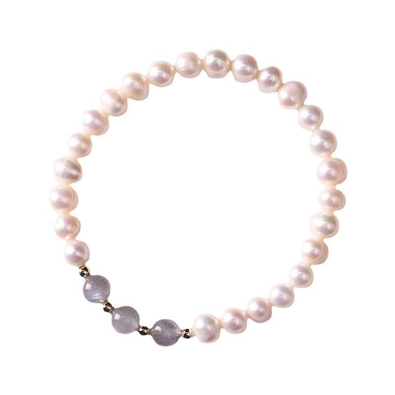 Natural freshwater pearl bracelet for women, summer gray moonstone, sunstone, lapis lazuli bracelet, original niche design bracelet