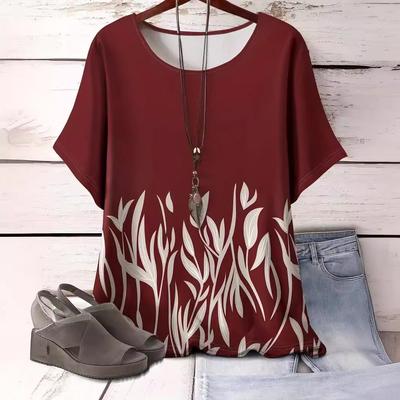 XL-7XL Übergröße Sommer Tops Damen 3D Gedruckt Pflanze Blume Kurzärmel Damen T-Shirt