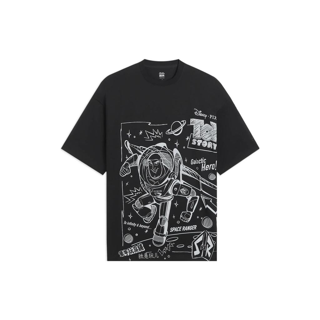 Li-Ning Disney Collaboration Cartoon Print Casual Loose T-Shirt Unisex Tops Black AHSS703-1