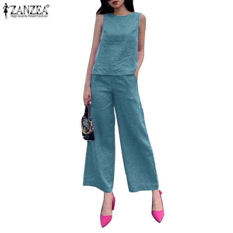 

ZANZEA Летняя одежда Женские майки и брюки Повседневный комплект из двух предметов