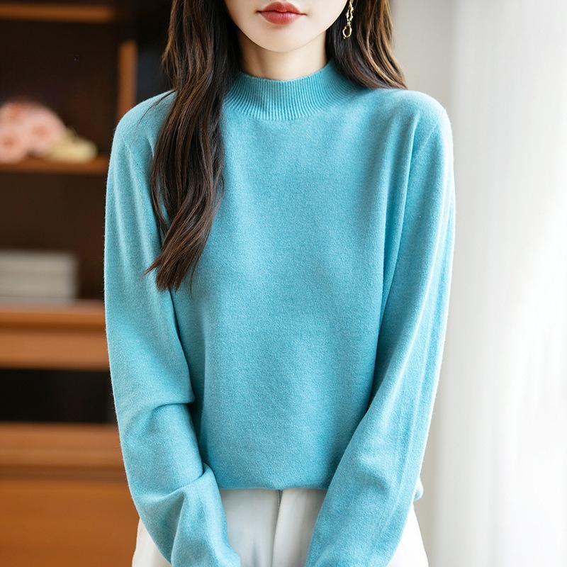 The New Semi-high and Round Neck Pullover for Women In Autumn and Winter Is Versatile. It Is Loose and Slimming, with A Solid Color Inner Sweater