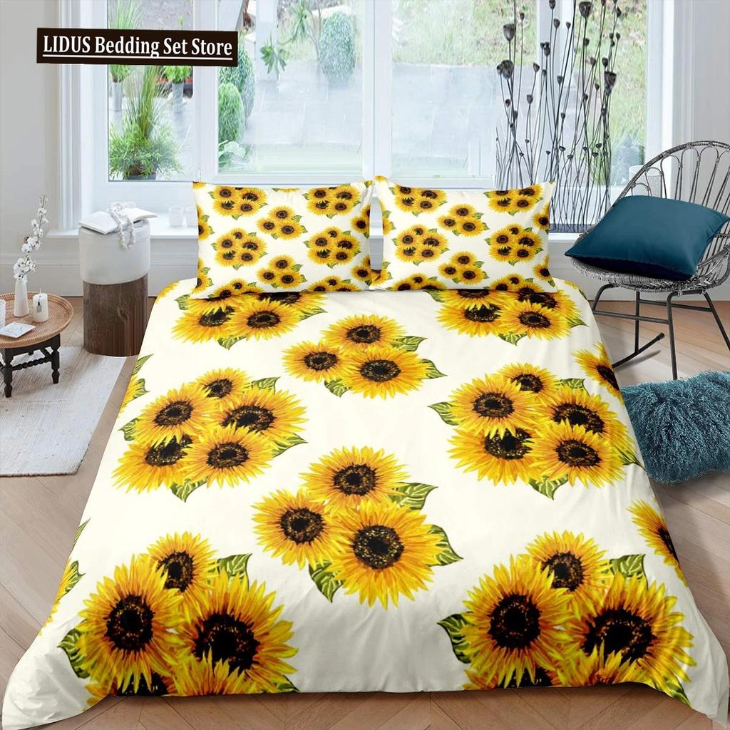 Vintage Sunflowers Duvet Cover Set Letters Bedding Set Letters And Sunflowers Printed Retro Girls Queen Size 23pcs Quilt Cover