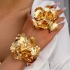 Exaggerated Temperament Bracelet, Oversized Three-Dimensional Flower Ring, Irregular Pleated Metal High-End Jewelry Set