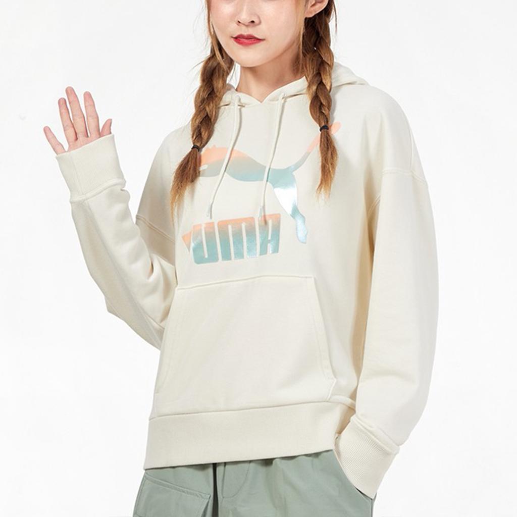Puma Classics Logo Print Pullover Hoodie Women Tops Off-White 531385-88