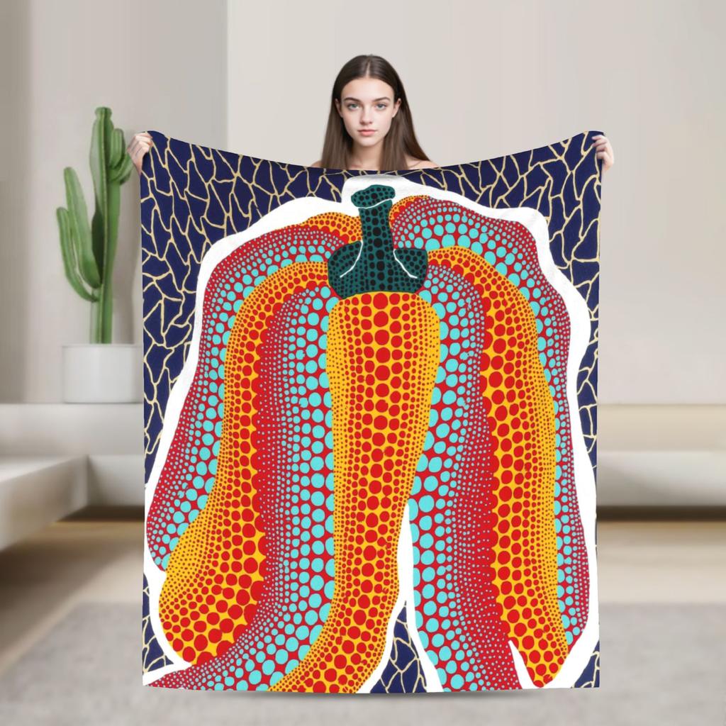 Yayoi Kusama Tokyo 1998 Exhibition Blanket Cover Polka RIP Fleece Throw Blankets Home Couch Printed Soft Warm Bedspreads