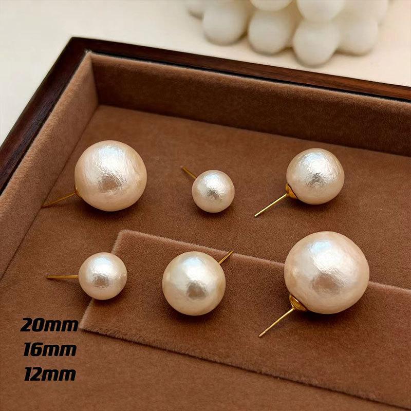 Hepburn Retro Cotton Big Pearl Stud Earrings Femininity Earrings French Light Luxury High-End Earrings
