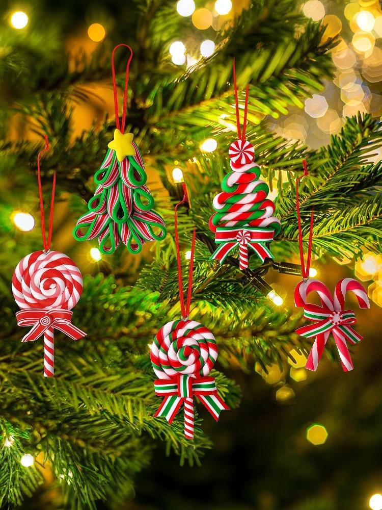 16 Stück Pfefferminz-Anhänger für den Weihnachtsbaum, Weihnachtslutscher-Schmuck, Bunte Holz-Zuckerstangen-Hängedekoration
