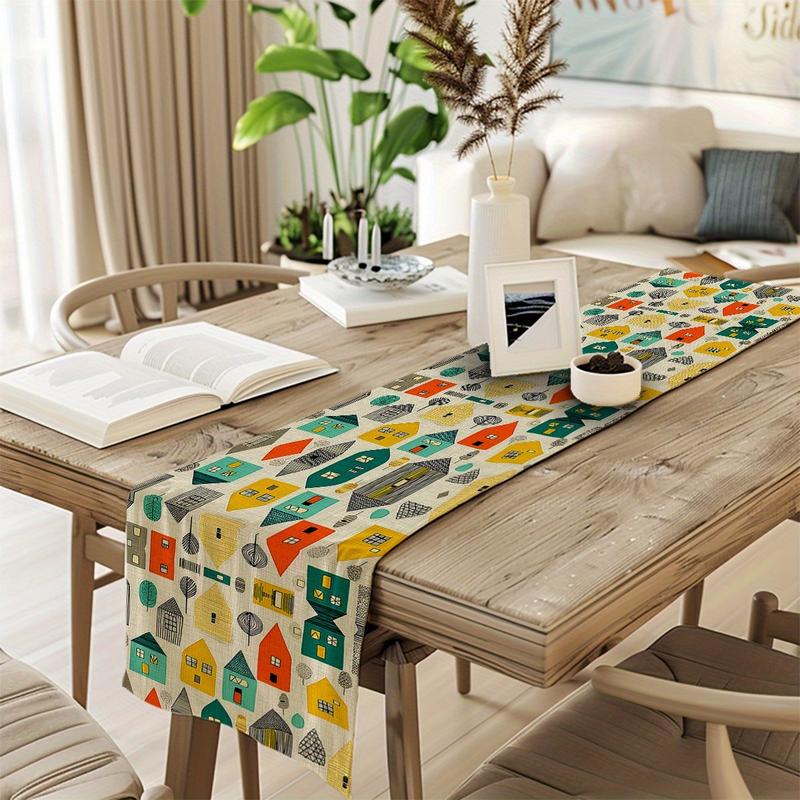 American Geometric Color - Block Table Runner, Home Dining Table Decor, Festival Party Tablecloth Women's clothing