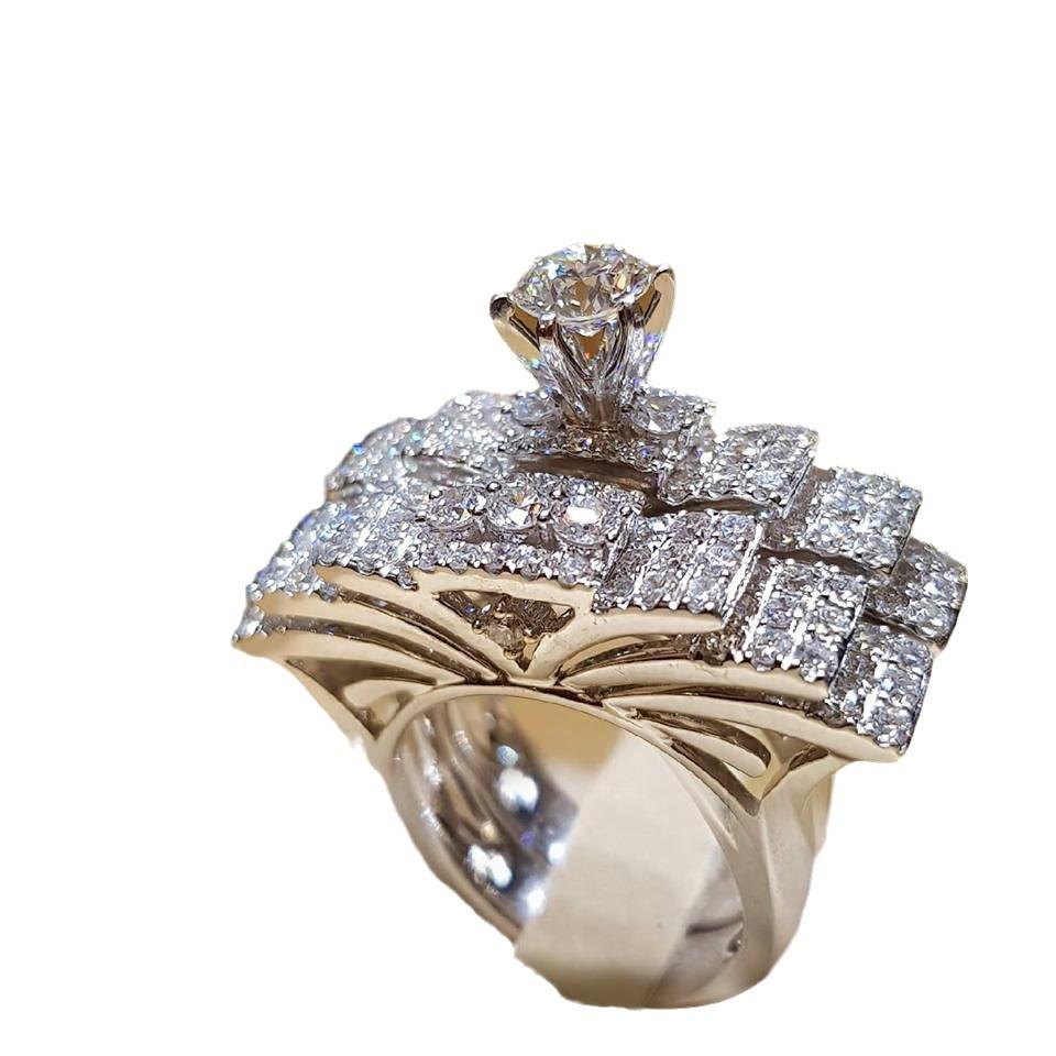 Three Heroes Diamond Cubic Zirconia Ring Set: Eight Hearts and Arrows Design for Creative European and American Wedding or Engagement.