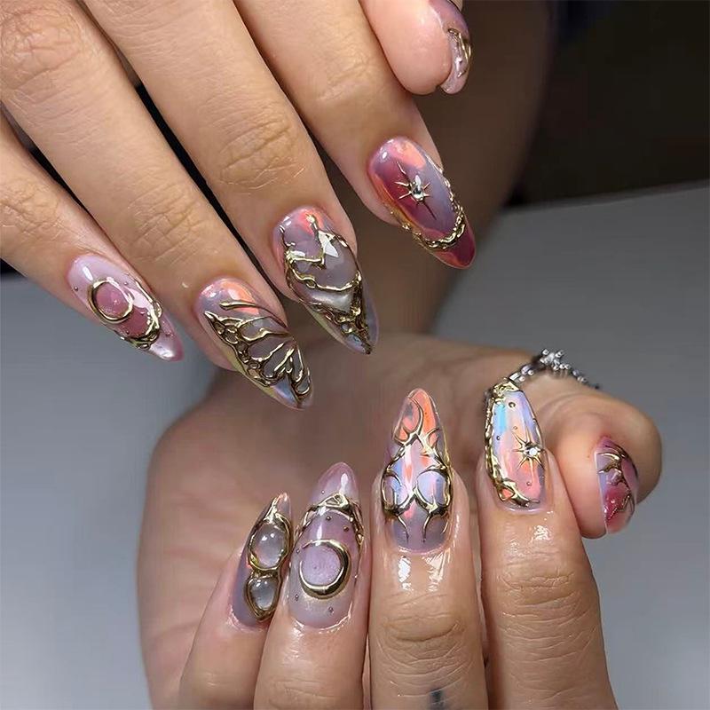 Summer European American 3D Strawberry Cherry Almond Nail Art Gel Tips
