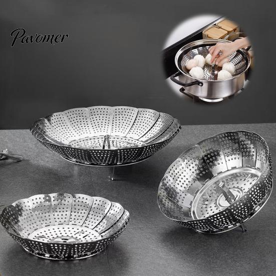 Durable Stainless Steel Colander Expandable Steamer Basket, Adjustable Folding Insert with Foldable Basket for Cooking Handle, Portable Drain