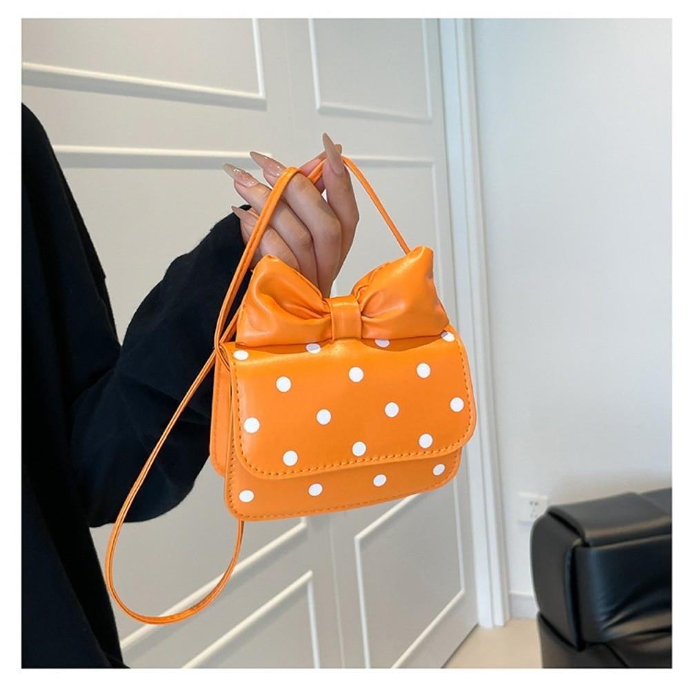 Fashion Versatile Women Mini Shoulder Bag PU Leather Polka Dot Print Underarm Bag Bow Design Crossbody Bag