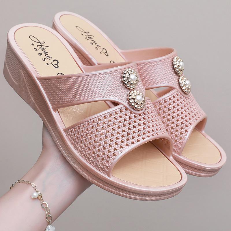 Летние женские тапочки на толстом каблуке износостойкие элегантные уличные сандалии легкие тапочки для людей среднего и пожилого возраста Size 40 1435₽