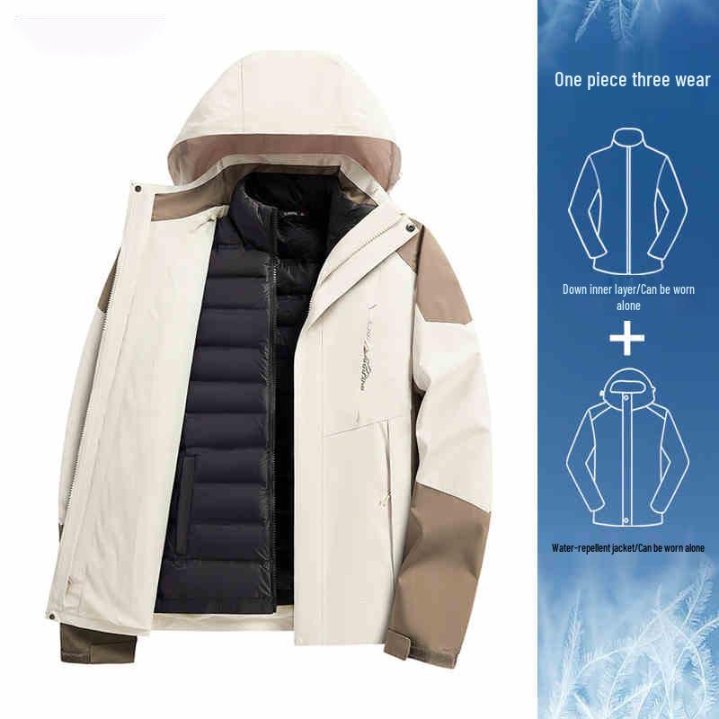 Women's Camel HJCAMEL 3-in-1 Windproof Down Jacket - Thick Winter Mountaineering Suit & Windbreaker Coat