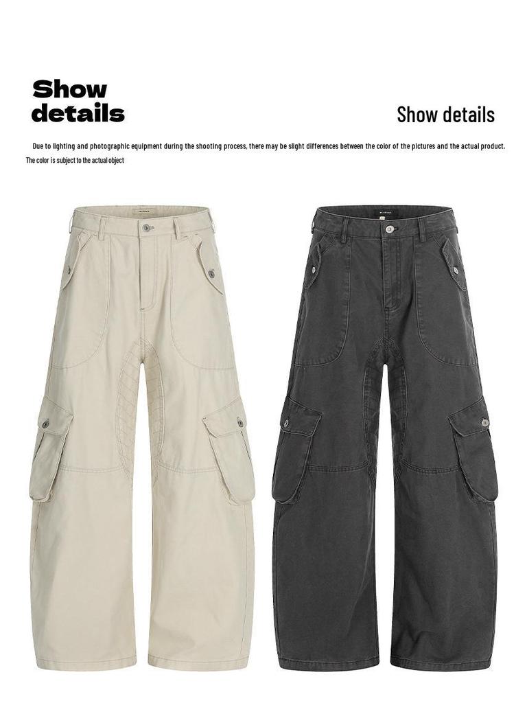 Yongfang Unisex Retro 3D Patchwork Wide-Leg Scythe Pants
