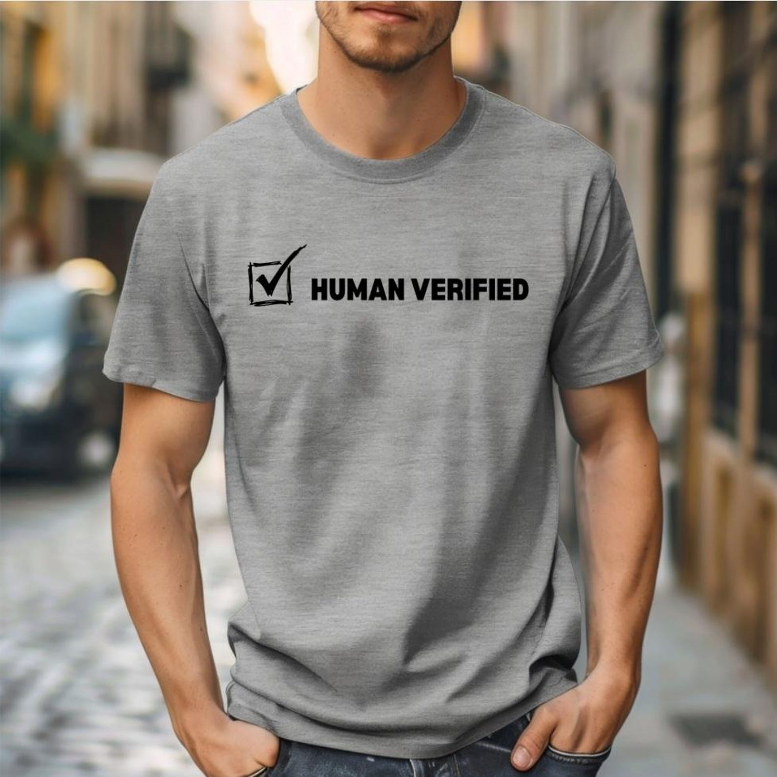 Human Verified Shirt, Funny AI T-Shirt, Anti AI Humor Tee, Artificial Intelligence Graphic Shirt, Tech Geek Gift, ChatGPT Inspired Tee M