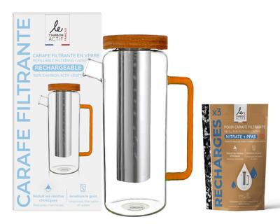 Glass Filter Pitcher 1.5L - + 1 Refill Activated Vegetable Charcoal