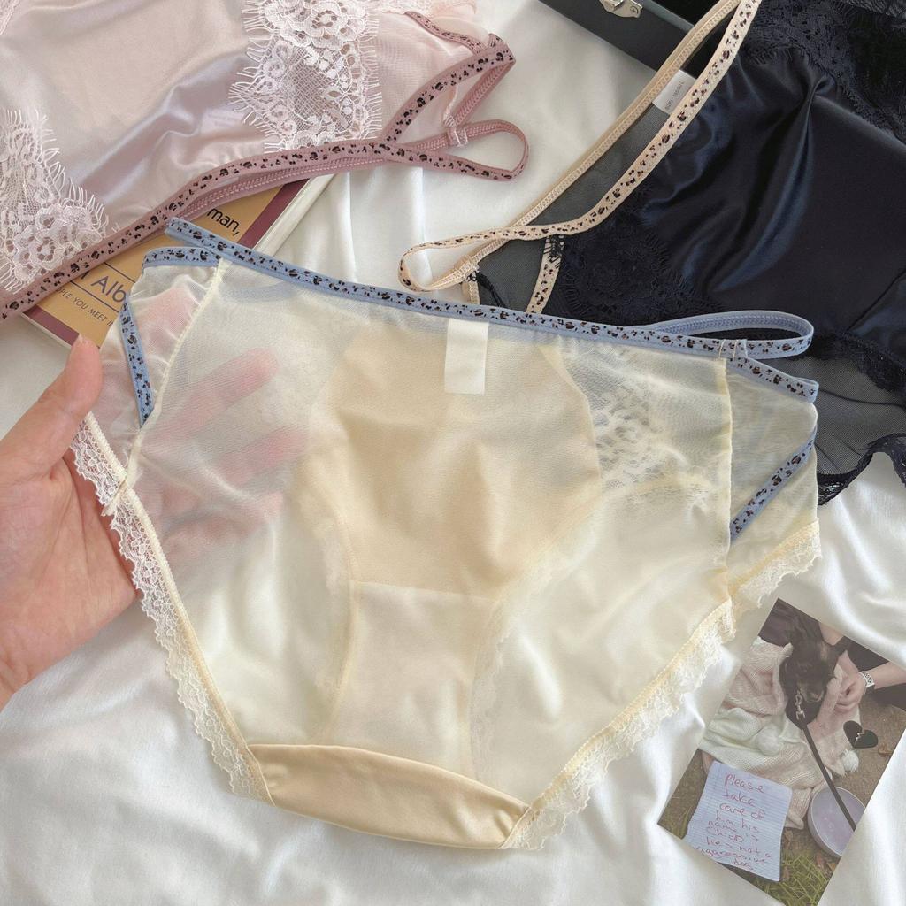 Ladies Summer Light Luxury Sexy Pure Desire Lace Satin Mesh Gauze Ice Silk Briefs