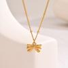 Gold Plated Charm Necklace,Stainless Steel Bow Pendant Necklace for Women,Trendy Charm Waterproof Wedding Choker Jewelry