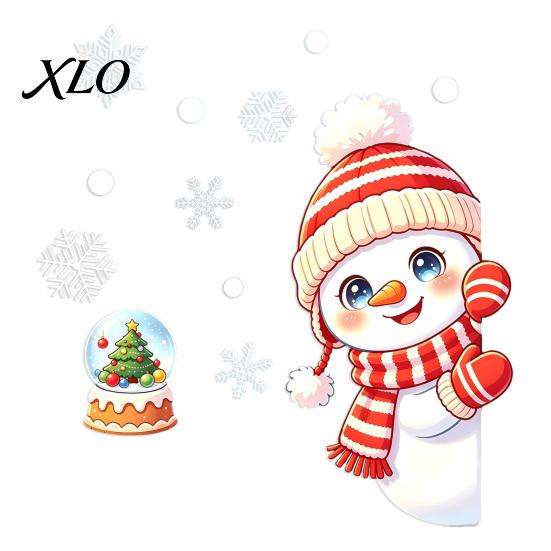 Snowman Window Decals Peeking Static Cling Decal, Christmas Glass Sticker with Party Supplies for Snowflakes, Reusable PVC Holiday Decor Home