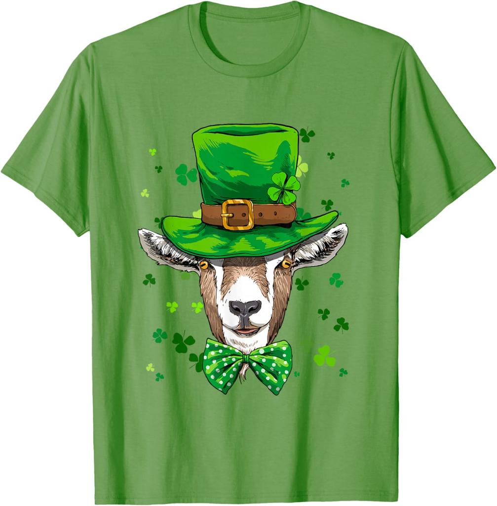 Goat Leprechaun St Patrick's Day Shamrock Graphic Print Cotton Tee Shirt for Men