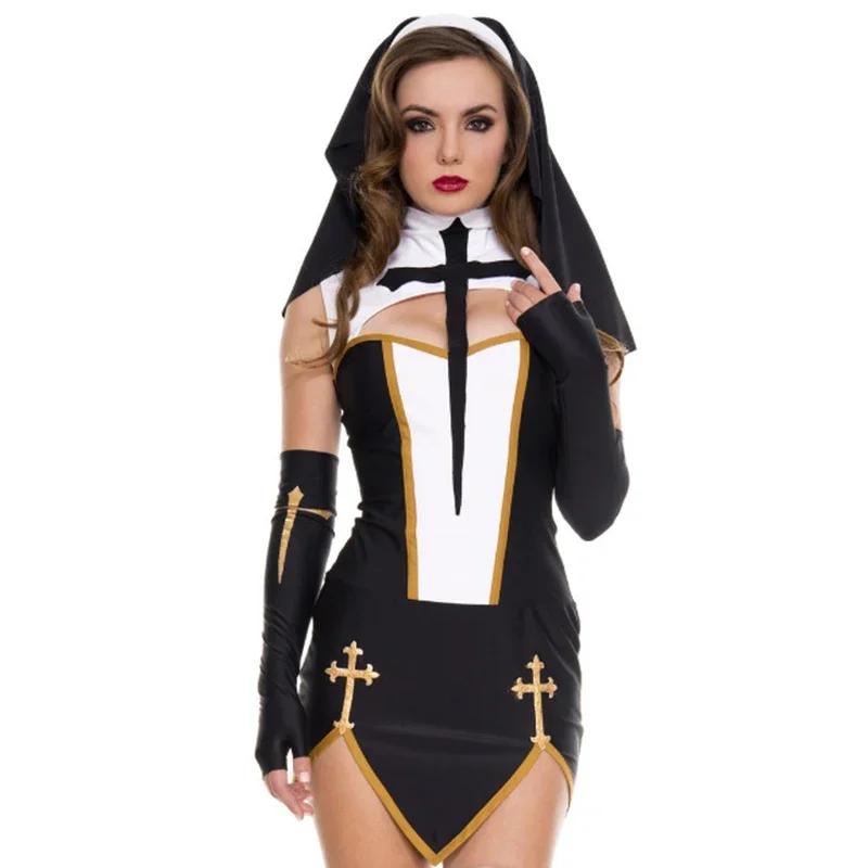 Dámský kostým jeptišky Cosplay Karneval Halloween Fantazie Maškarní šaty Dívčí sukně Halloween spodní prádlo Set sukně Spodní prádlo