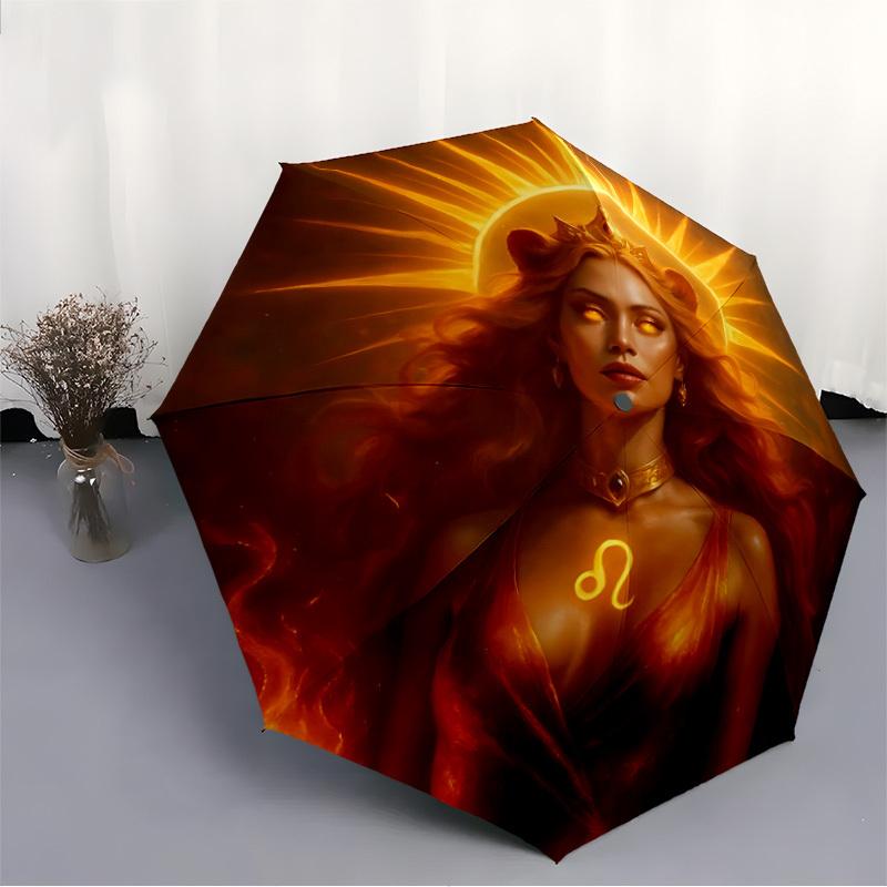 1pc Zodiac Leo Symbol Automatic Folding Umbrella - Compact 8-Rib Design, Durable Plastic & Iron, Perfect Gift for Friends & Family, yy250923026