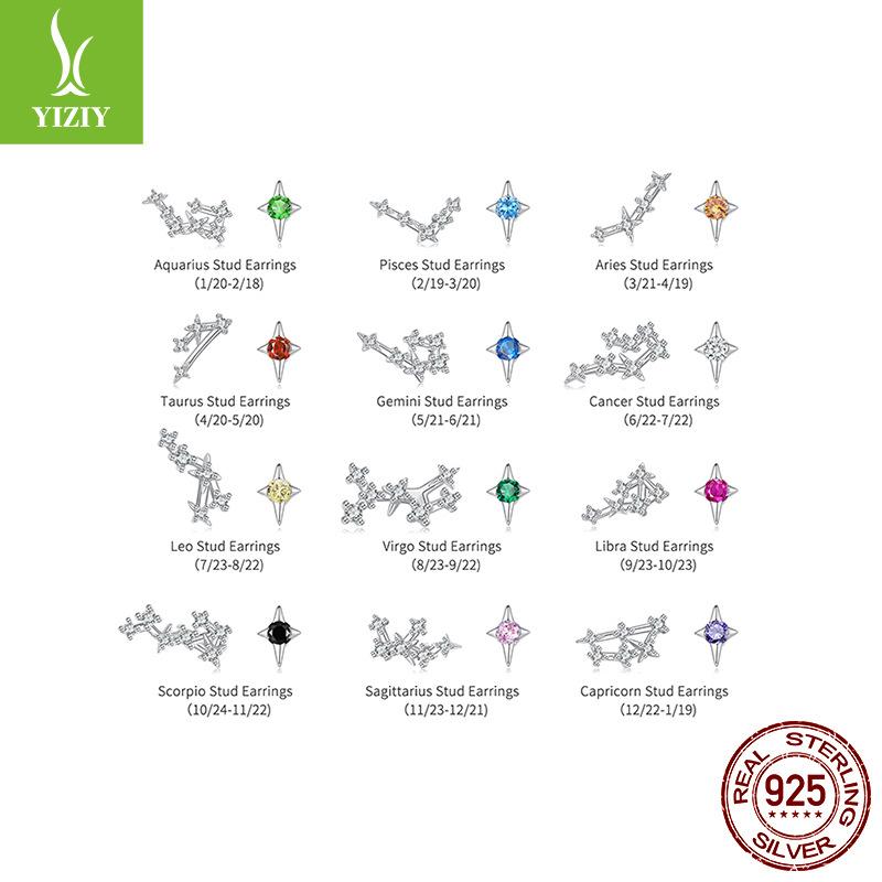 S925 Silver-Plated Platinum Twelve Constellation Stud Earrings Mango Star Female Niche Design Simple Earrings Stacked