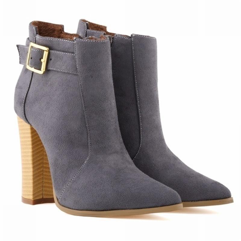 

Женские ботильоны, модные зимние ботинки, флок, толстые каблуки, высокие каблуки, молнии, острый нос, женские элегантные ботильоны, большой размер 37