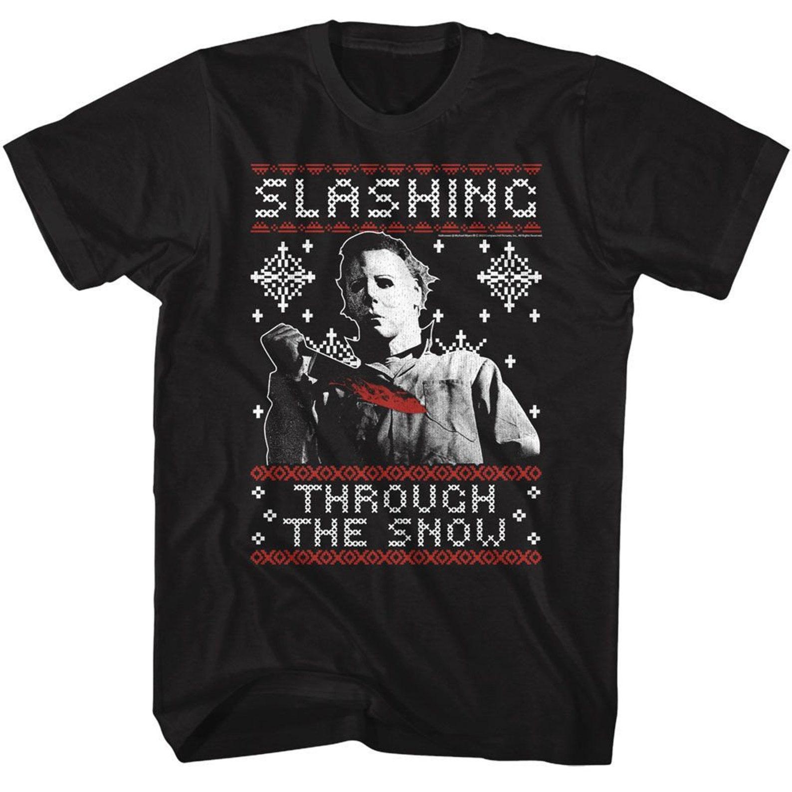 Halloween Slashing Thru The Snow Black T-Shirt 3XL