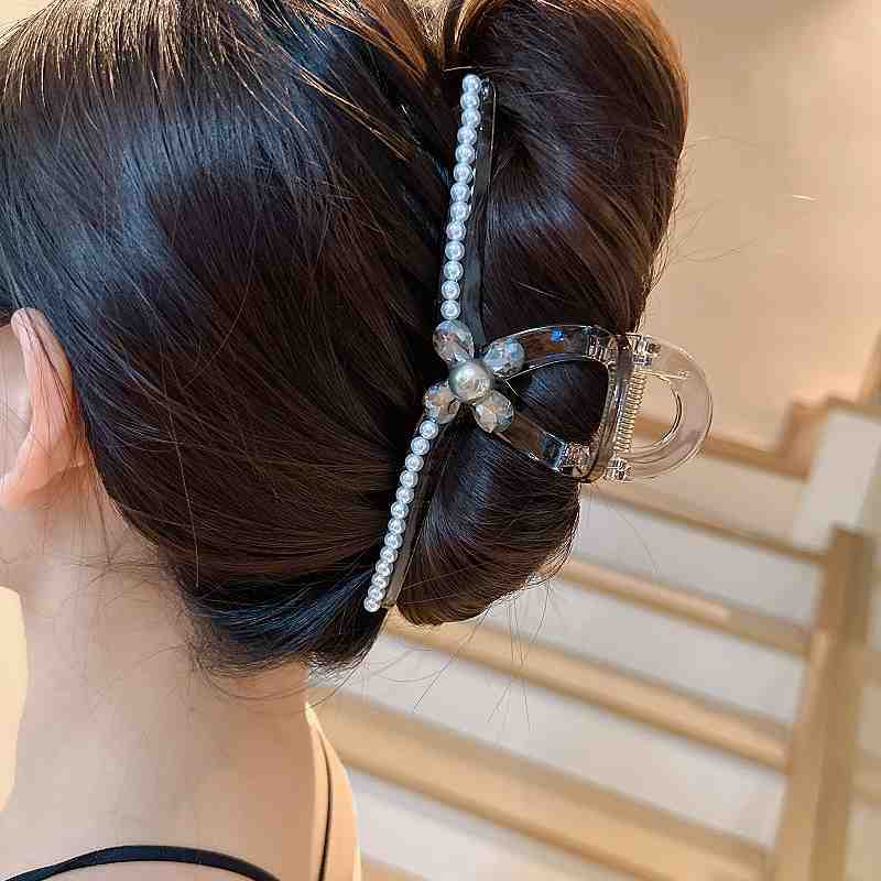 Luxurious Extra Sparkling Flower Crystal Rhinestone Hair Clip, Suitable for Thick Hair, Shark Clip, Pearl Hair Clip