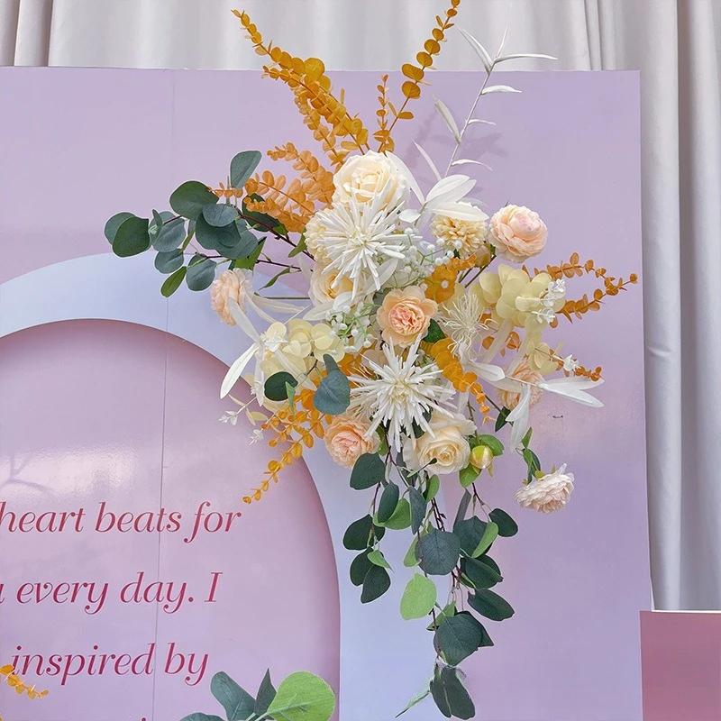 Свадебное шампанское Большой напольный ряд цветов Имитация цветка Шелковый цветок Украшение Эвкалипт Дорожка подиума Свадебная композиция