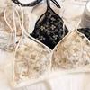 High-end new female sexy underwear embroidery without steel ring triangle cup thin upper support gathered to show small bra cover set