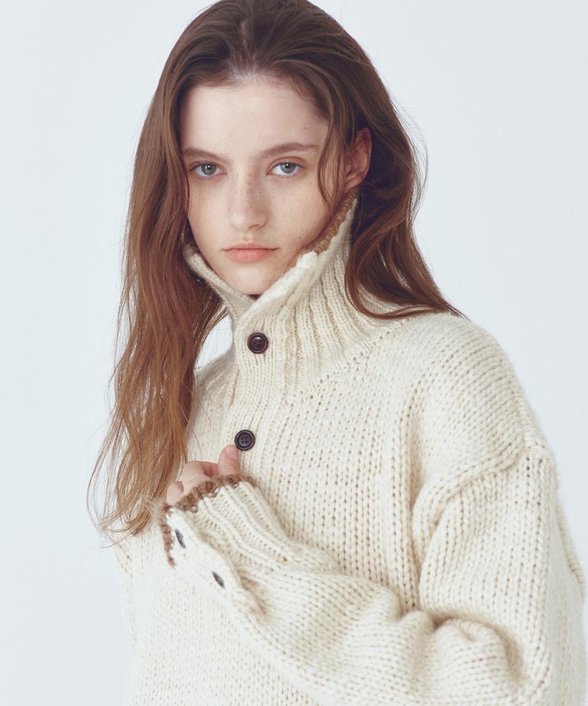 CITTA Wool High-Neck Heavy Knit_Ctk254(Cream)