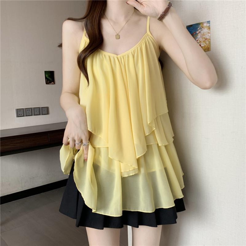 Plus Size Solid V-Neck Sleeveless Patchwork Camisole - Korean Style Loose Casual Women's Top
