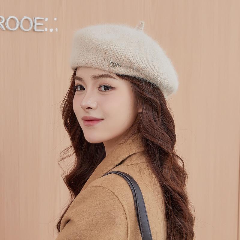 Beret children's autumn and winter face small painter hat trendy new big head circumference rabbit hair knitted newsboy hat